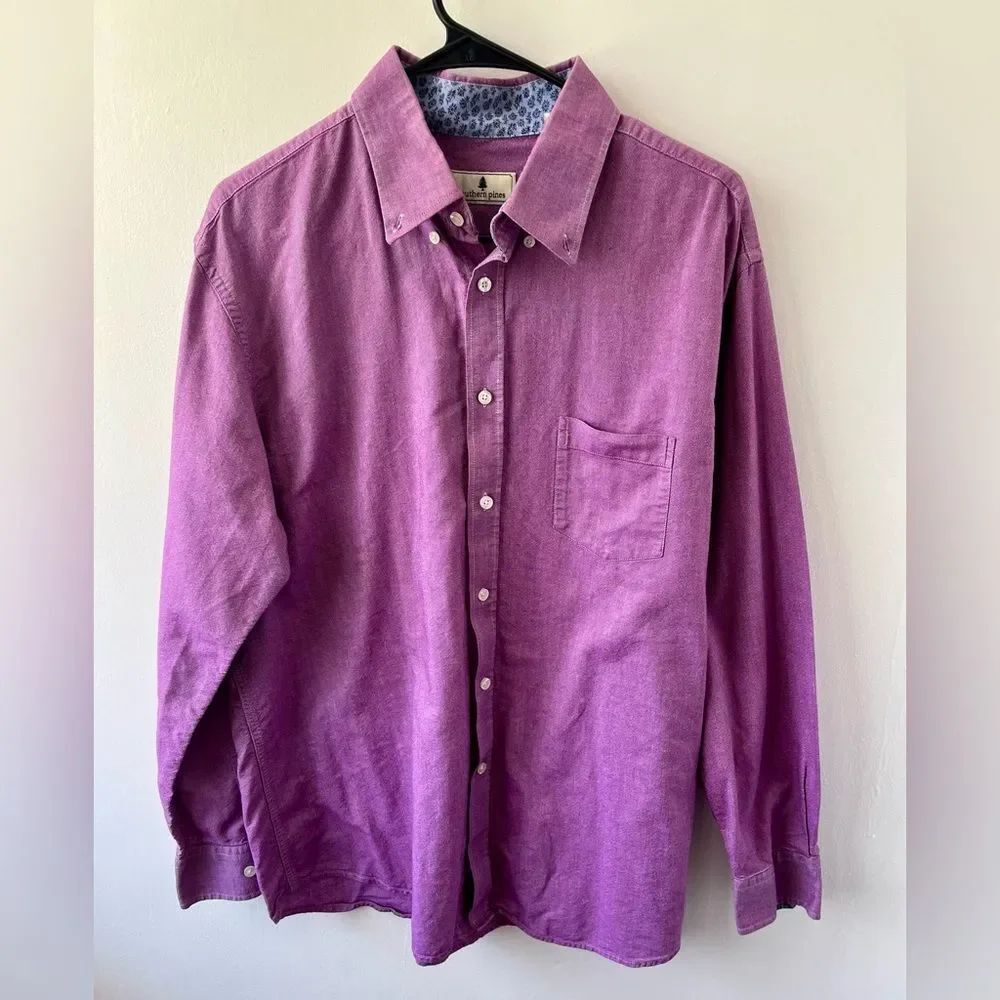 Southern Pines Men’s Long Sleeve Button Up Shirt Purple XL